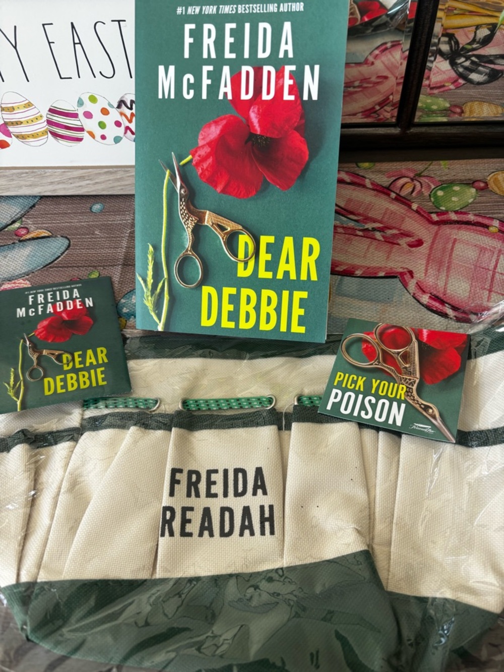 SIGNED COPY! Dear Debbie by Freida McFadden, Garden Tote, Sticker & Poppy Seeds